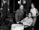 Rear Window (1954) - on set - Photograph of Alfred Hitchcock, James Stewart and Grace Kelly on the set of ''Rear Window''.