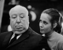 Topaz (1969) - on set - Publicity photograph for ''Topaz'' of Alfred Hitchcock and Claude Jade, taken by photographer Harry Benson.