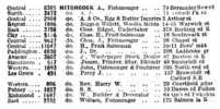 Telephone directory (1913) - Extract from the January 1913 London telephone directory, showing locations for the various members of the Hitchcock family, including William Hitchcock on Salmon Lane.