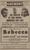 Rebecca (1940) - newspaper advert - Newspaper advert for ''Rebecca'', from the Derby Daily Telegraph (07/Oct/1940).