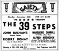 THE 39 STEPS (1935) - NEWSPAPER ADVERT - Newspaper advert for ''The 39 Steps'', from the Hastings and St Leonards Observer (23/Nov/1935).