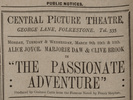 The Passionate Adventure (1924) - advert - Advertisement for ''The Passionate Adventure'' (1924) from the ''Folkestone, Hythe, Sandgate & Cheriton Herald'' (07/Mar/1925).