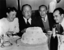 Alfred Hitchcock (1942) - Photograph of Alfred and Alma celebrating their 43rd birthdays in August 1942, during the filming of ''Shadow of a Doubt'' (1943).