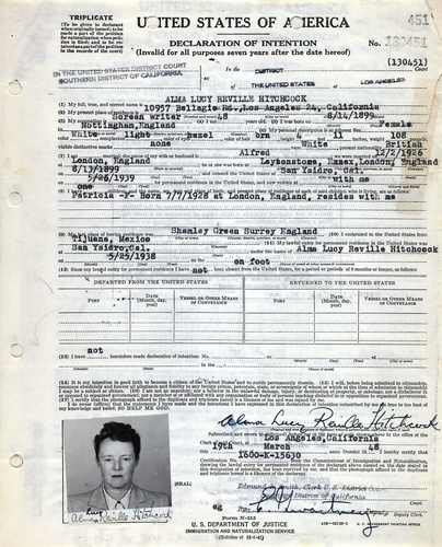 American Citizenship Papers for Alma Reville [2]