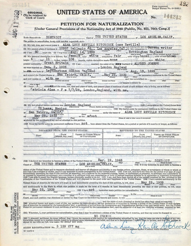 American Citizenship Papers for Alma Reville [3]
