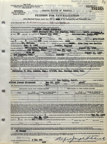 American Citizenship Papers for Alfred Hitchcock [1]